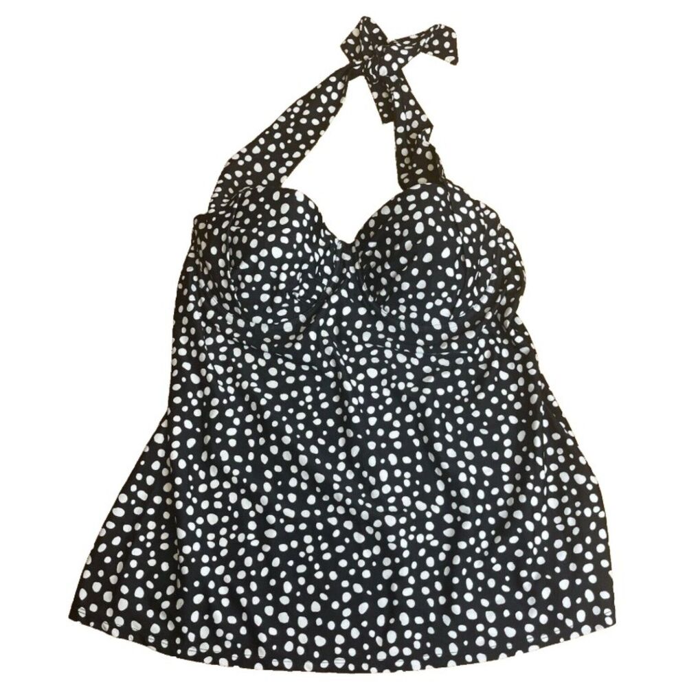 smart & sexy Black and White Polka Dot Halter One-Piece Swimdress